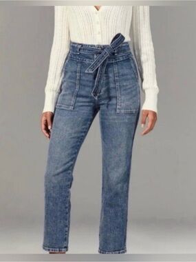Abercrombie & Fitch High-Rise Paperbag Belted Jeans - Medium Blue